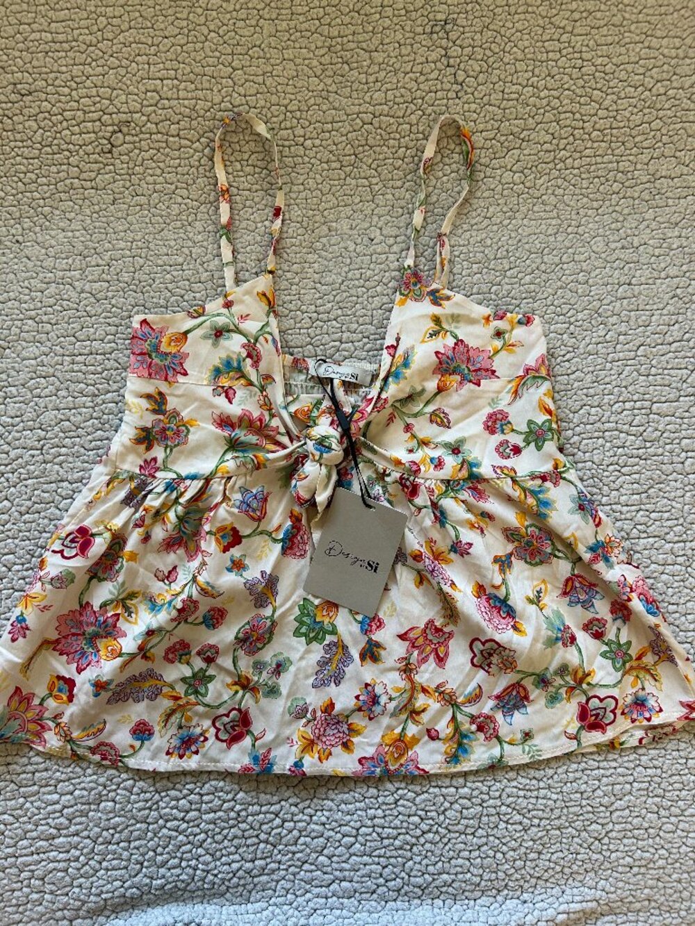 Design by SI -- romy flower top, white top, with multiple color flower designs